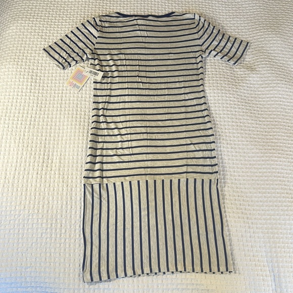 LuLaRoe Women’s Julia Dress/Size: Medium/Color: Gray-Navy Blue Striped (NWT) - Picture 6 of 10